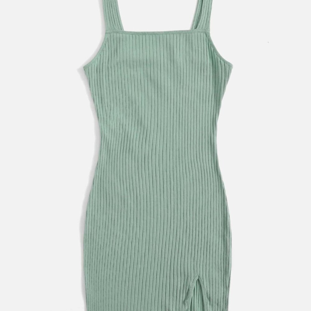 Green Ribbed Tank Mini Dress - Picture 3 of 5
